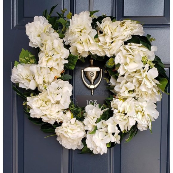 22-24 Inch Hydrangeas Spring Artificial Wreath for Front Door - Picture 3 of 4